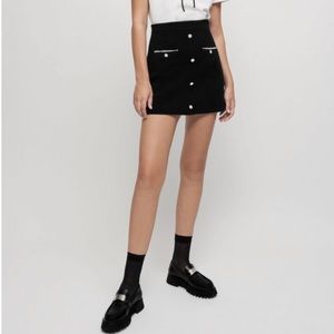 Black Embellished Button Skirt